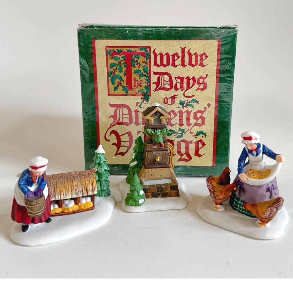 Dept 56 Three French Hens Dickens Village Twelve Days 58378 Porcelain Set